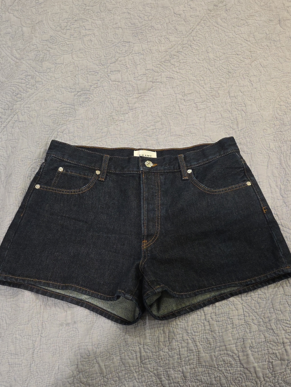 FRAME The Hang Short Denim Jean Shorts Rinse Dark Wash Rigid Size 28 NWOT